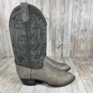 Womens Western Cowboy Boots Snakeskin Print‎ Gray Leather Stitching Details